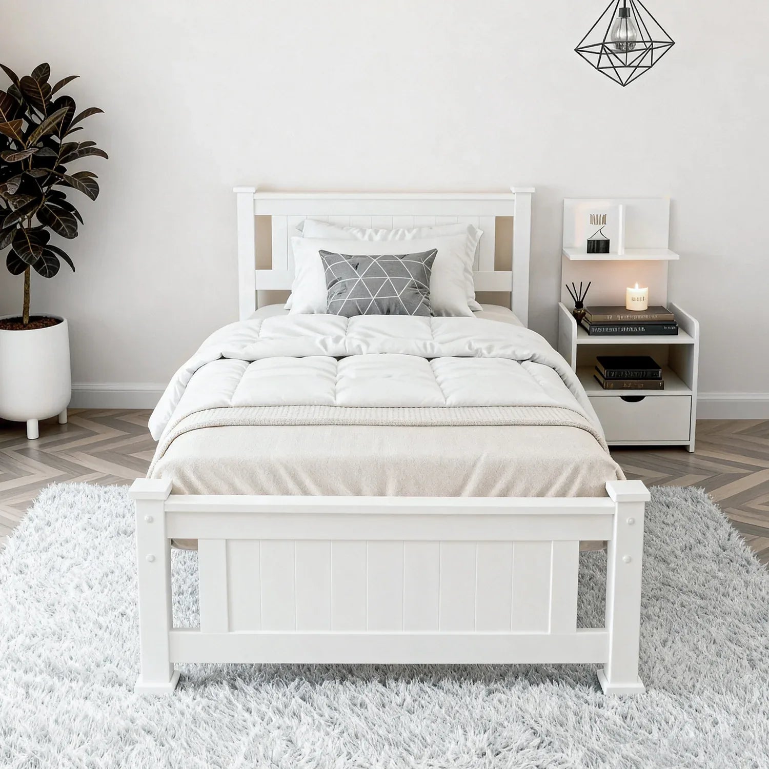 Artiss King Single Bed Frame and Bedside Table White - Mekamart Australia