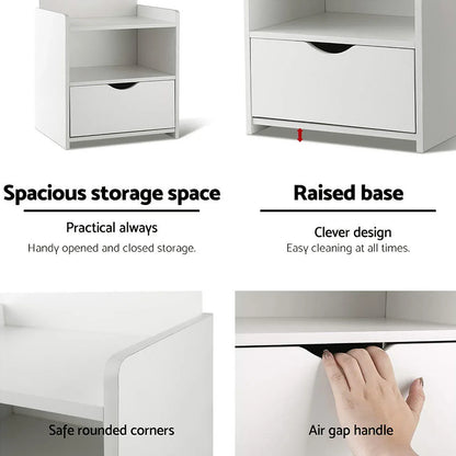 Artiss King Single Bed Frame and Bedside Table White - Mekamart Australia