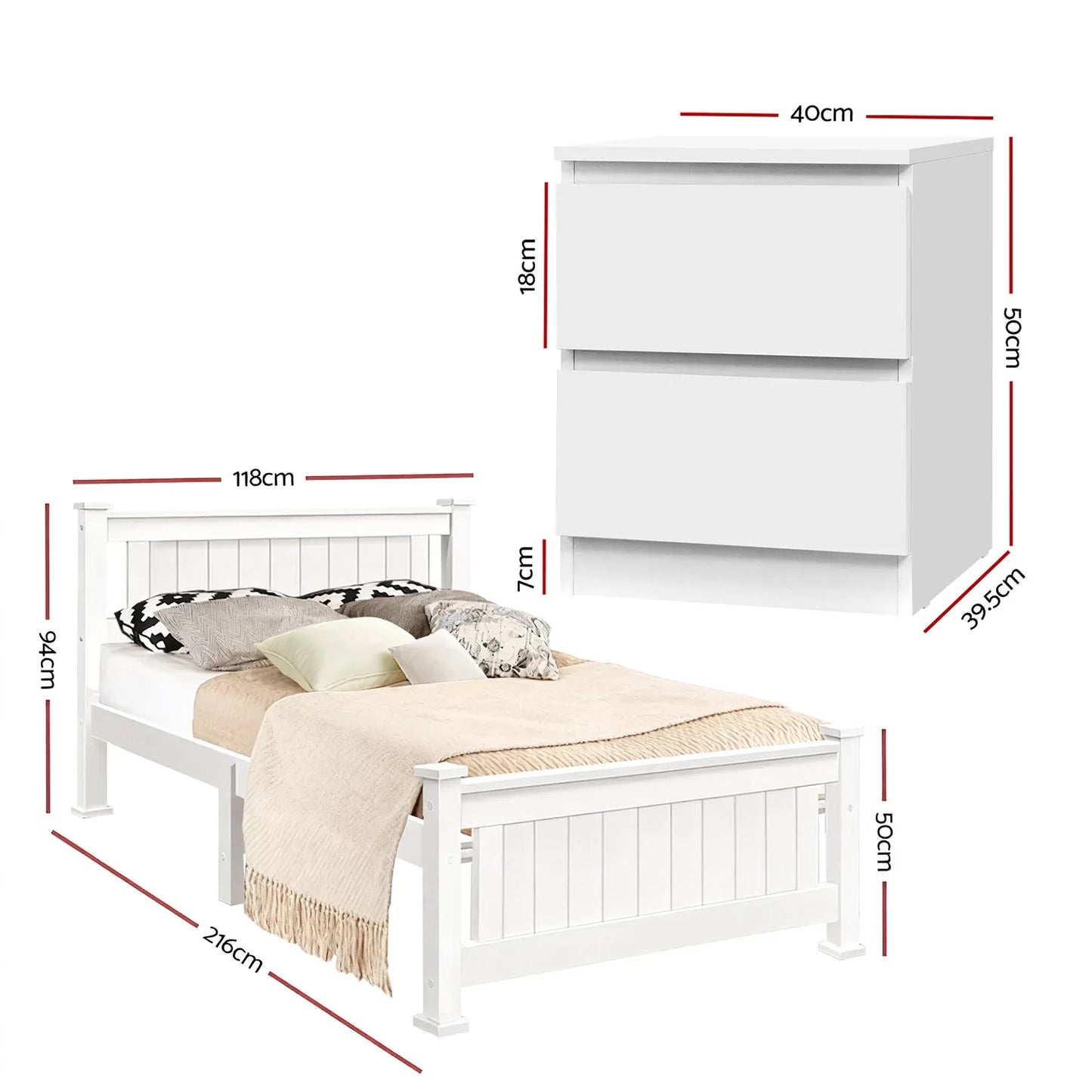 Artiss King Single Bed Frame and Bedside Table - Mekamart Australia
