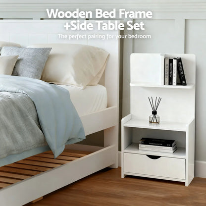 Artiss King Single Bed Frame and Bedside Table White