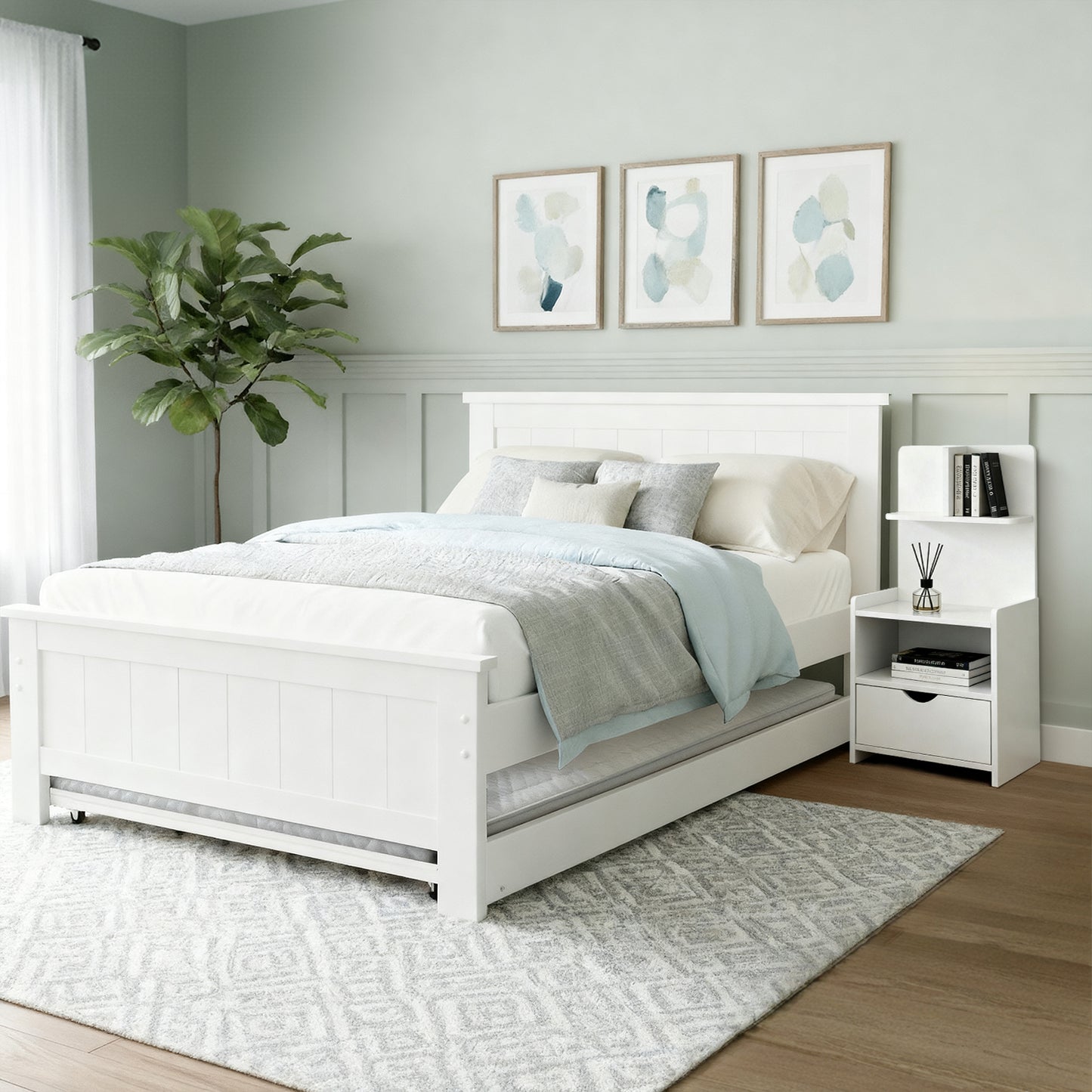 Artiss King Single Bed Frame and Bedside Table White