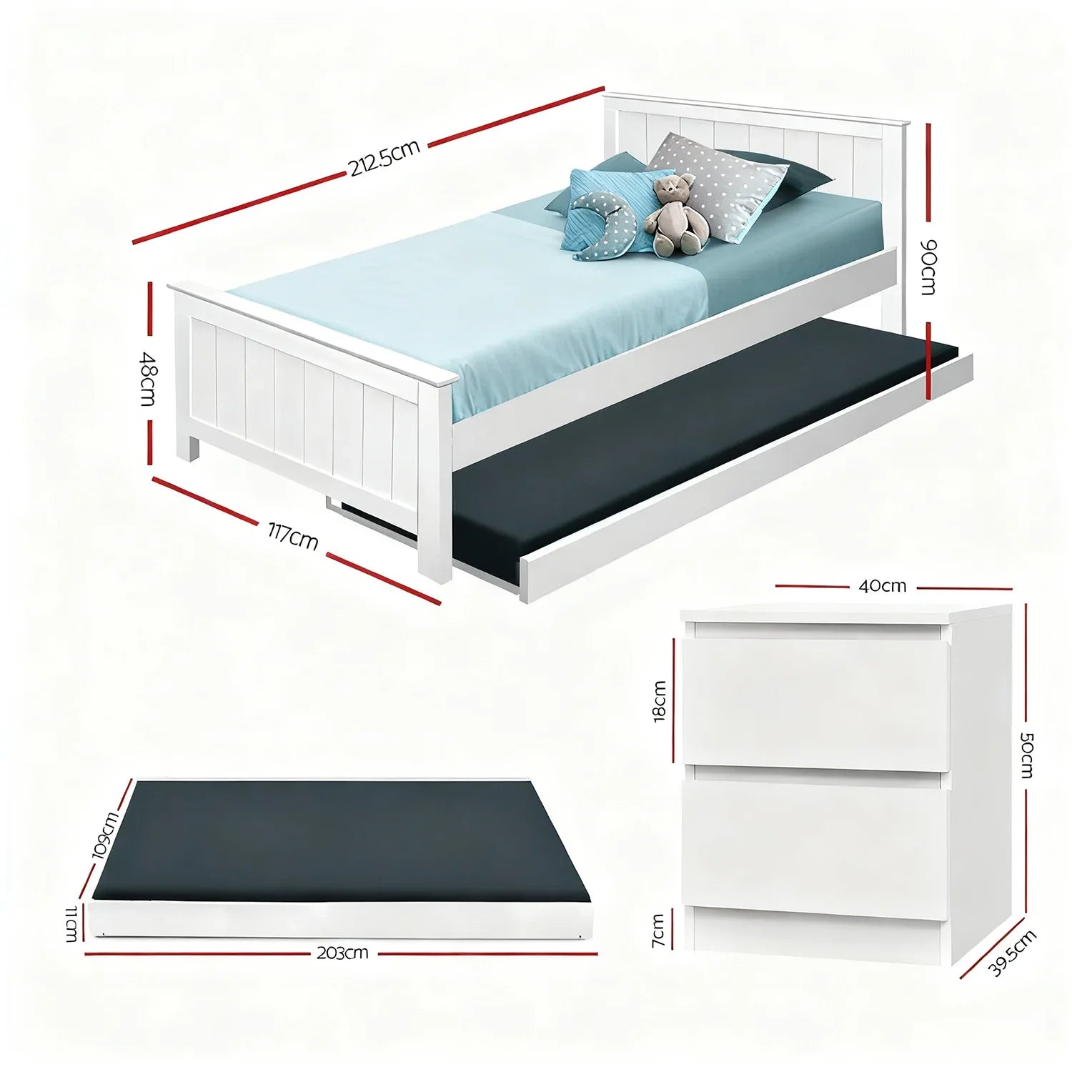 Artiss King Single Bed Frame and Bedside Table - Mekamart Australia