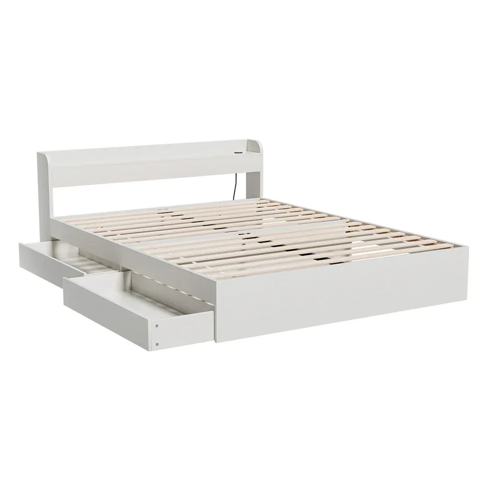 Artiss Bed Frame Double Size Mattress Base wtih Charging Ports 2 Storage Drawers - Mekamart Australia