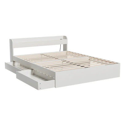 Artiss Bed Frame Double Size Mattress Base wtih Charging Ports 2 Storage Drawers - Mekamart Australia