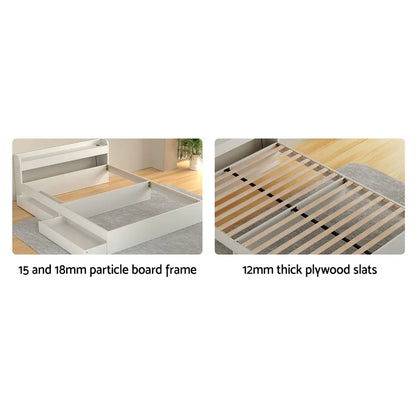 Artiss Bed Frame Double Size Mattress Base wtih Charging Ports 2 Storage Drawers - Mekamart Australia