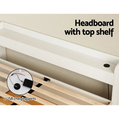 Artiss Bed Frame Double Size Mattress Base wtih Charging Ports 2 Storage Drawers - Mekamart Australia