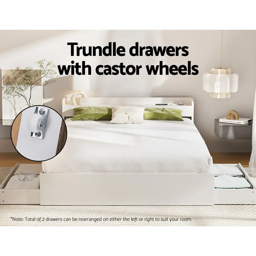 Artiss Bed Frame Double Size Mattress Base wtih Charging Ports 2 Storage Drawers - Mekamart Australia