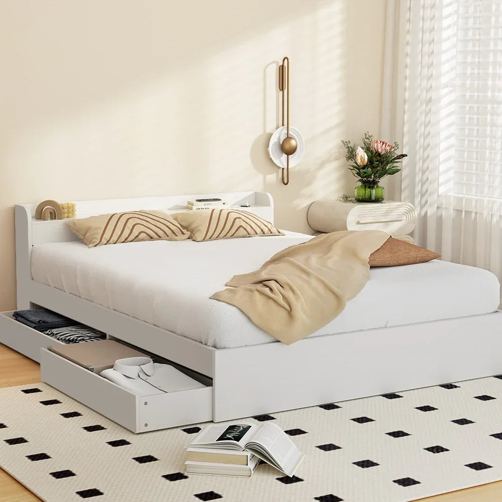 Artiss Bed Frame Double Size Mattress Base wtih Charging Ports 2 Storage Drawers - Mekamart Australia