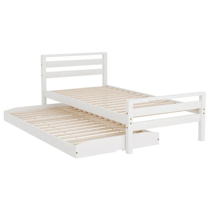 Artiss Bed Frame Single Size 2-in-1 Trundle Wooden White AVIS - Mekamart Australia