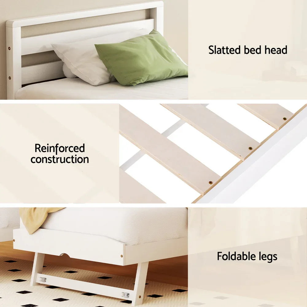 Artiss Bed Frame Single Size 2-in-1 Trundle Wooden White AVIS - Mekamart Australia