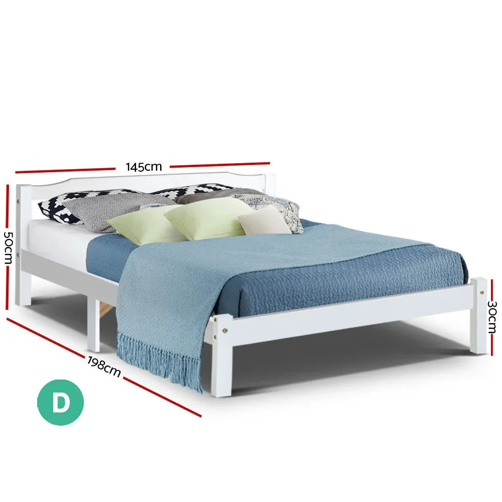Artiss Bed Frame Double Size Wooden White LEXI - Mekamart Australia
