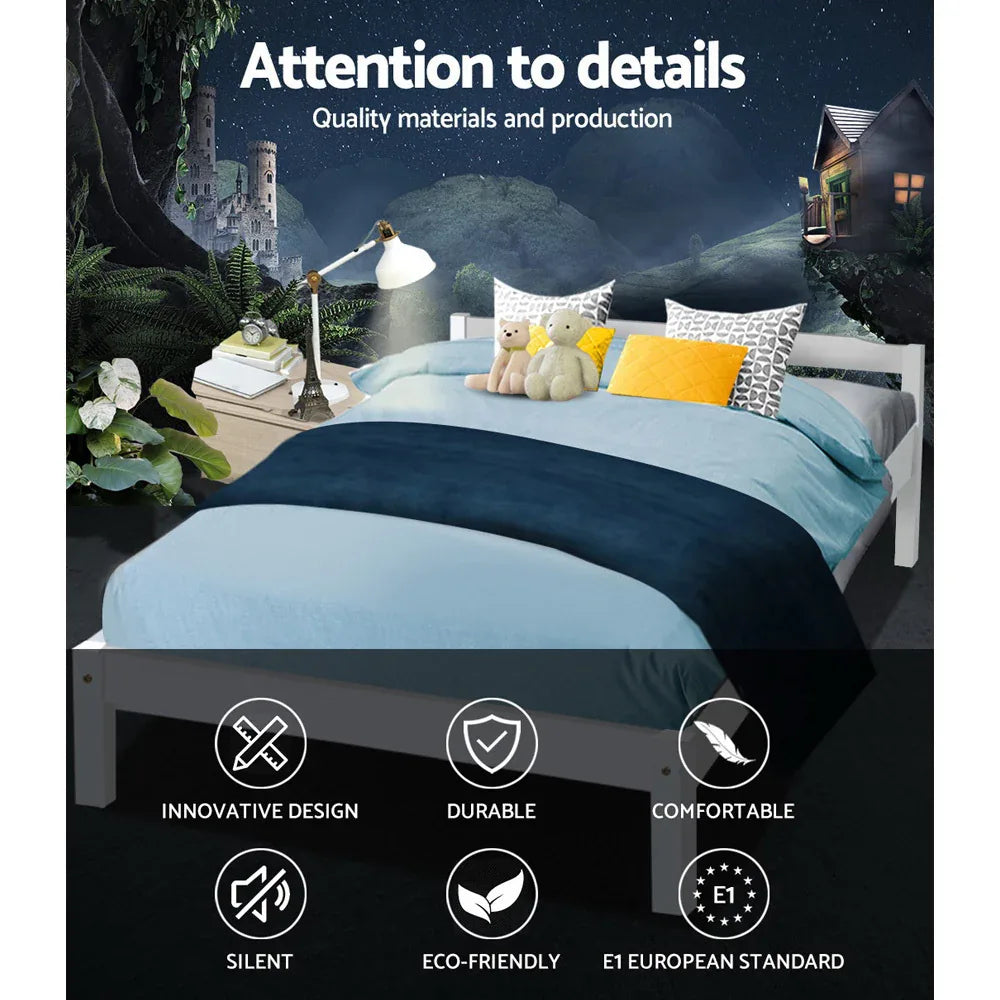 Artiss Bed Frame Double Size Wooden White LEXI - Mekamart Australia