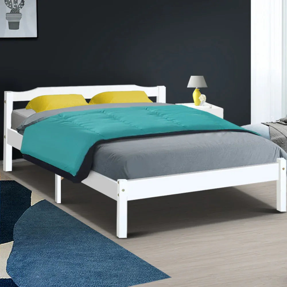 Artiss Bed Frame Double Size Wooden White LEXI - Mekamart Australia