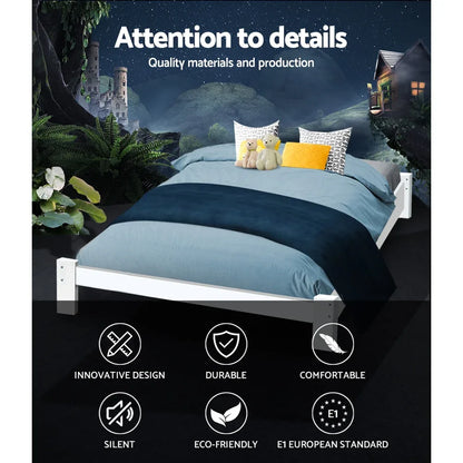 Artiss Bed Frame Queen Size Wooden White JADE - Mekamart Australia