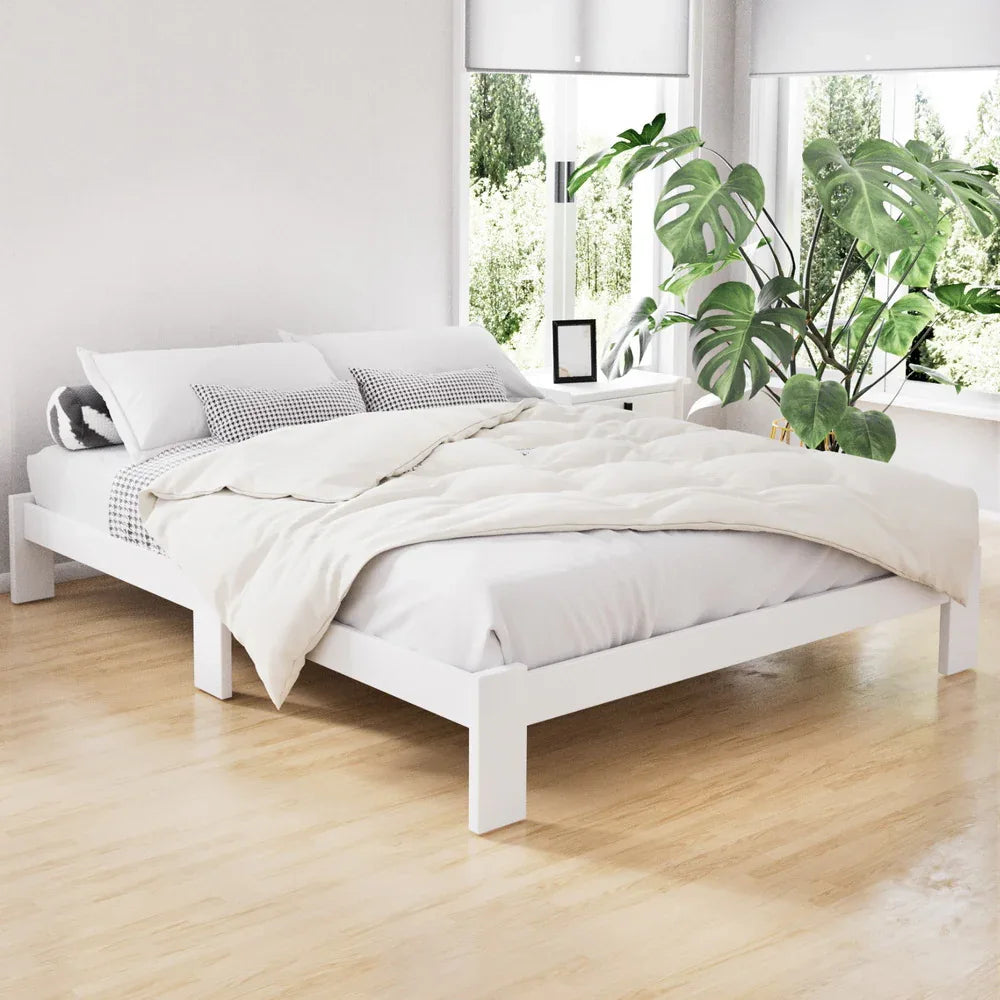 Artiss Bed Frame Queen Size Wooden White JADE - Mekamart Australia