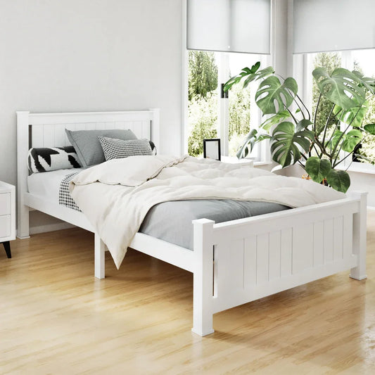 Artiss Bed Frame King Single Size Wooden White RIO - Mekamart Australia