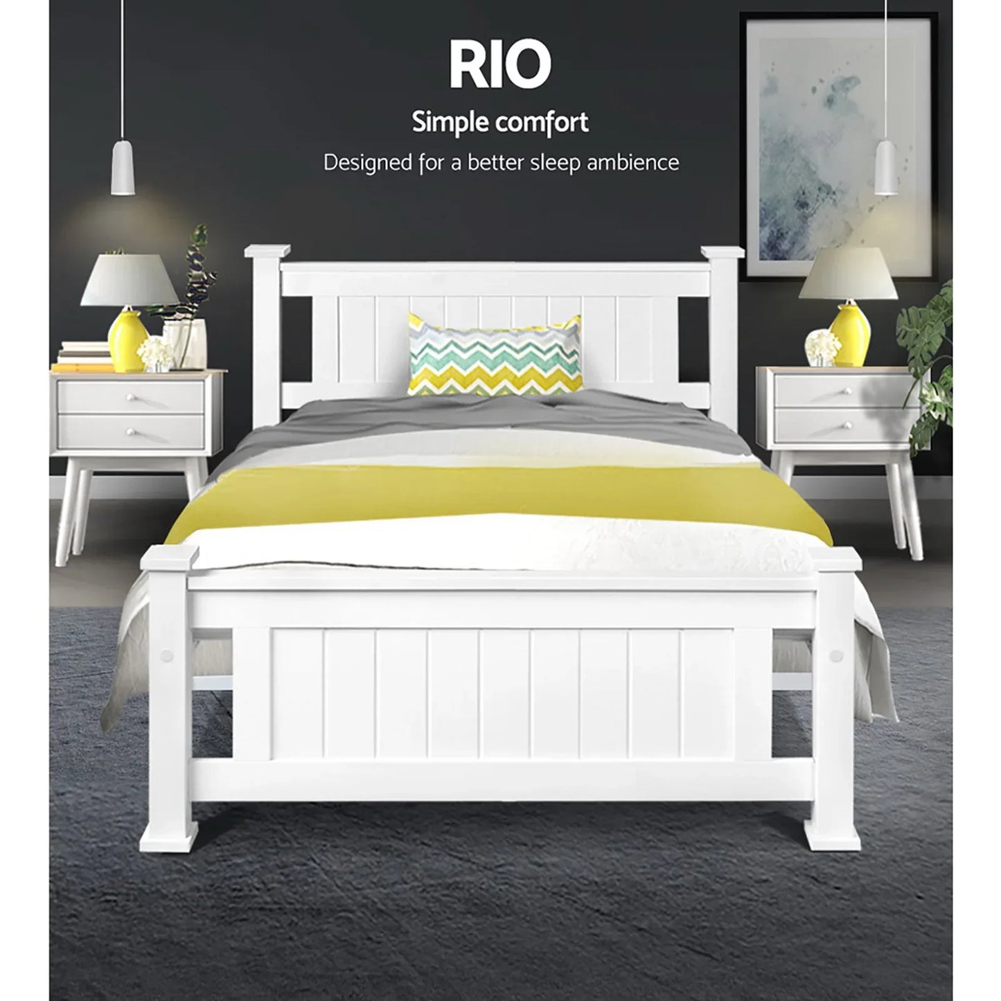 Artiss Bed Frame King Single Size Wooden White RIO - Mekamart Australia