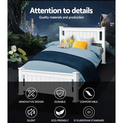 Artiss Bed Frame King Single Size Wooden White RIO - Mekamart Australia