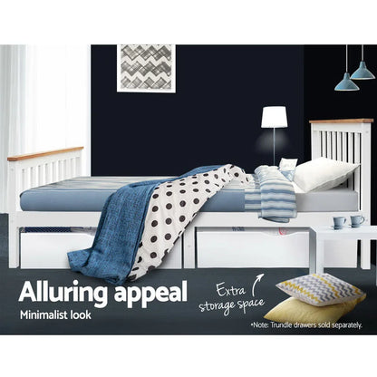Artiss Bed Frame Double Size Wooden White PONY - Mekamart Australia