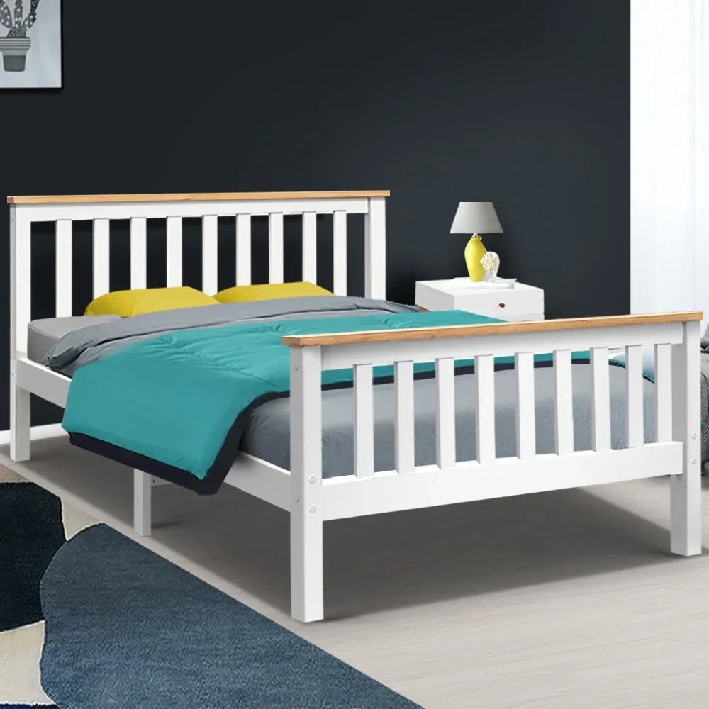 Artiss Bed Frame Double Size Wooden White PONY - Mekamart Australia