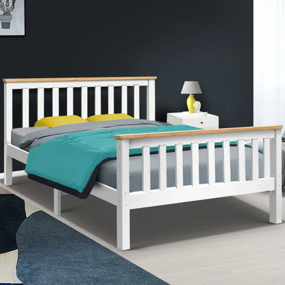 Artiss Bed Frame Double Size Wooden White PONY - Mekamart Australia
