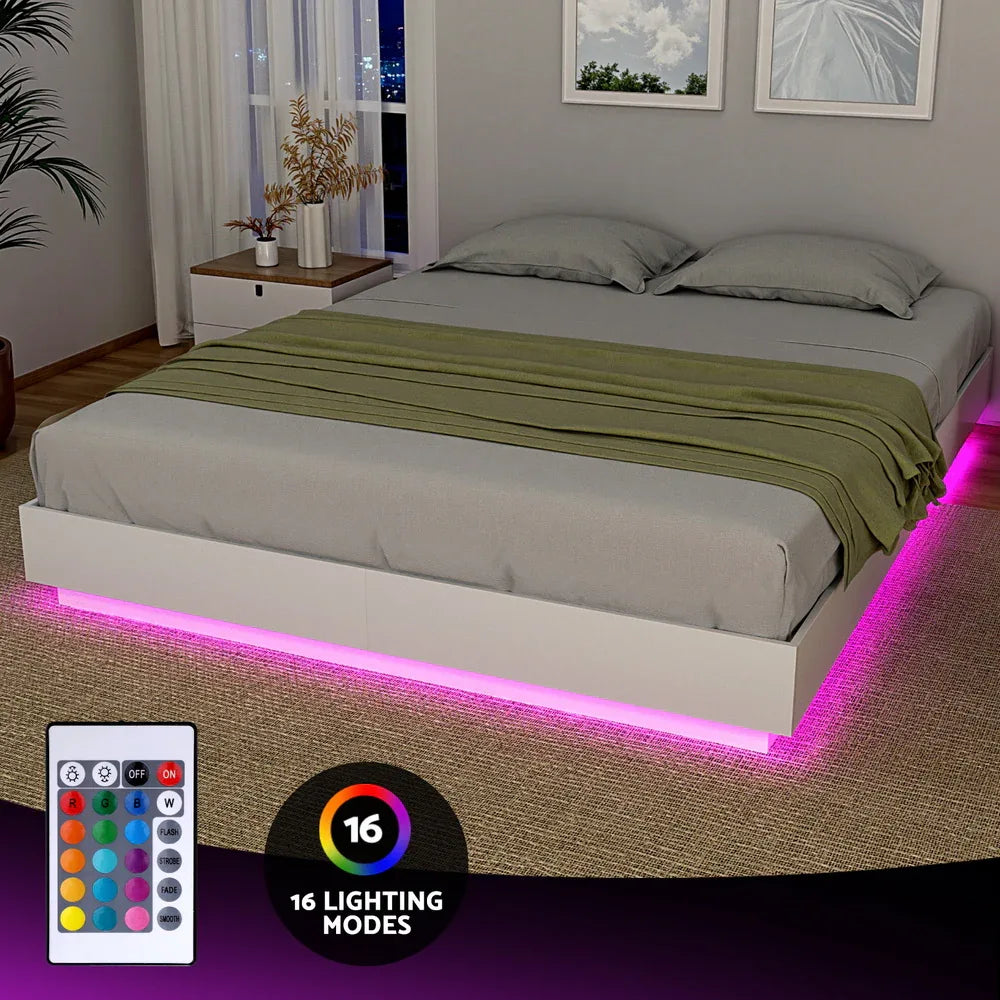 Artiss Queen Bed Frame with 16Colour Led Light Wooden Platform Bed Base DAYGLOW - Mekamart Australia