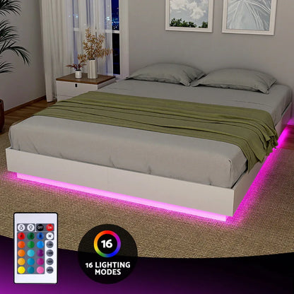 Artiss Queen Bed Frame with 16Colour Led Light Wooden Platform Bed Base DAYGLOW - Mekamart Australia