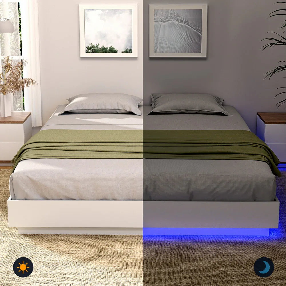 Artiss Queen Bed Frame with 16Colour Led Light Wooden Platform Bed Base DAYGLOW - Mekamart Australia