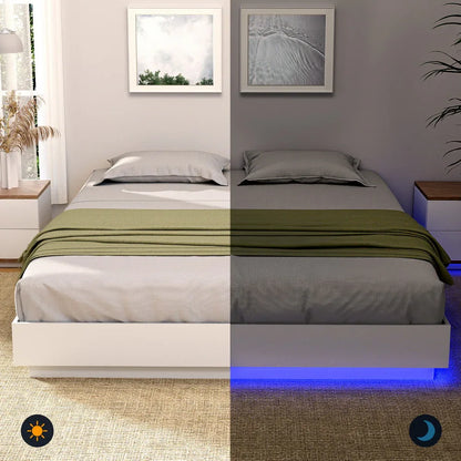Artiss Queen Bed Frame with 16Colour Led Light Wooden Platform Bed Base DAYGLOW - Mekamart Australia