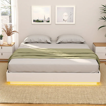 Artiss Queen Bed Frame with 16Colour Led Light Wooden Platform Bed Base DAYGLOW - Mekamart Australia