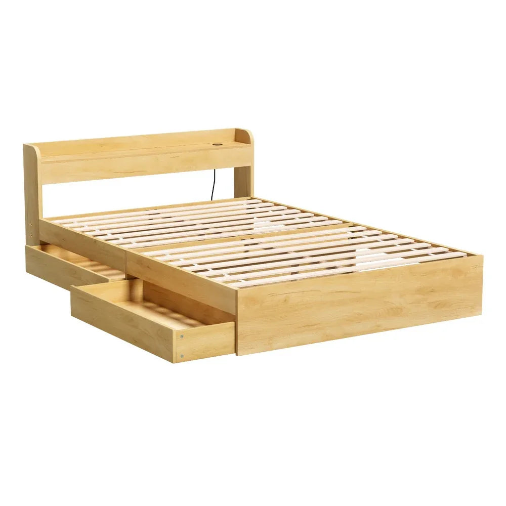 Artiss Bed Frame Double Size with Charging Ports and 2 Drawers AURA - Mekamart Australia