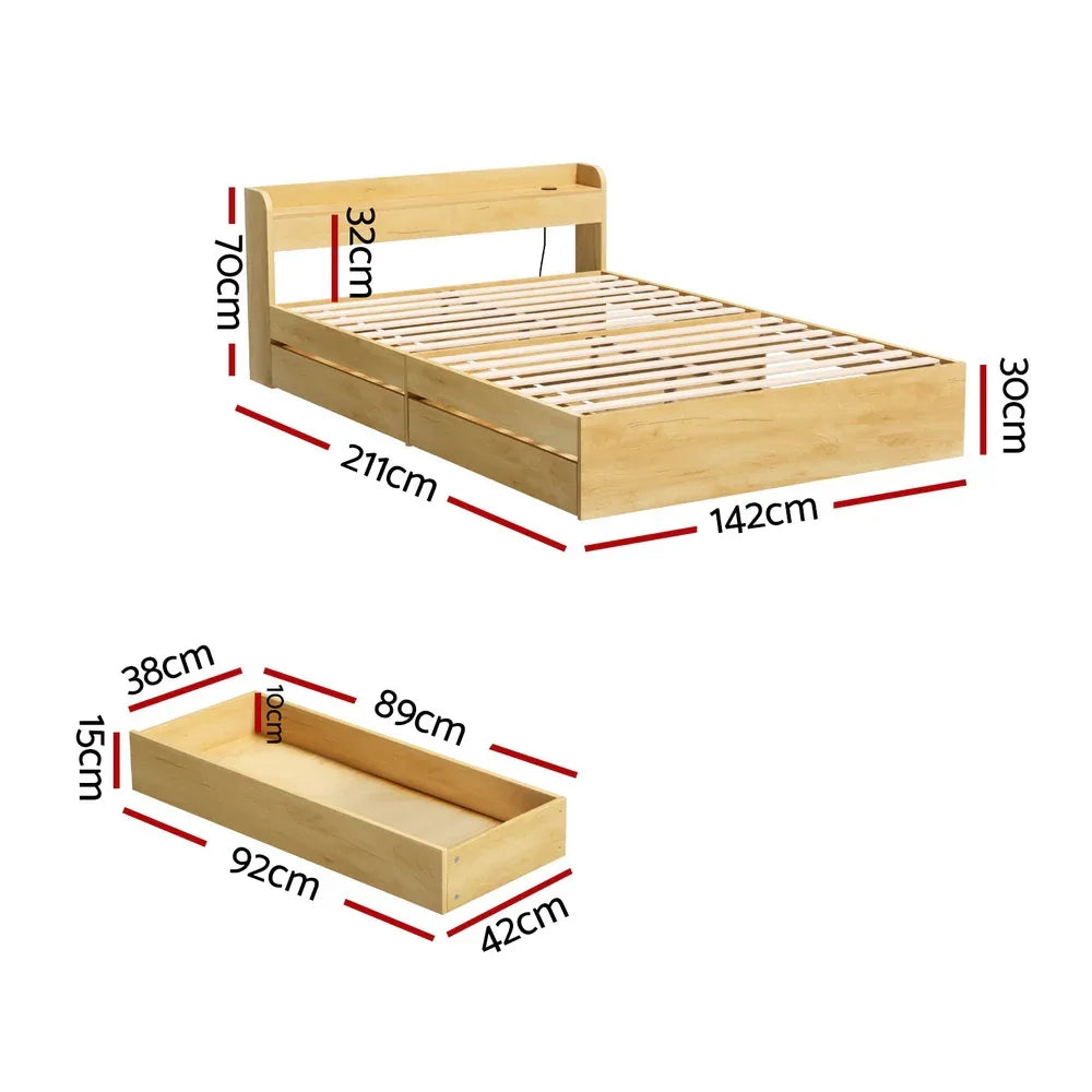 Artiss Bed Frame Double Size with Charging Ports and 2 Drawers AURA - Mekamart Australia