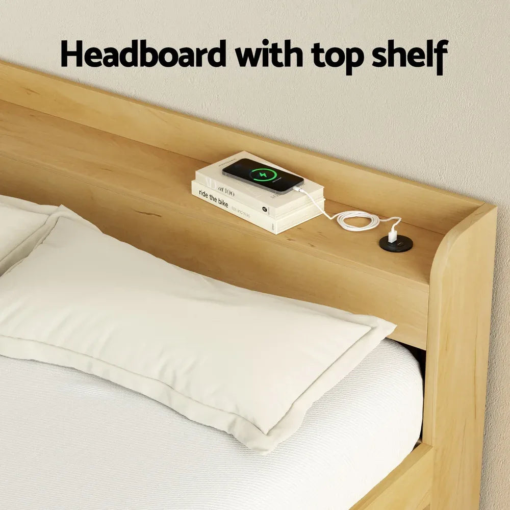 Artiss Bed Frame Double Size with Charging Ports and 2 Drawers AURA - Mekamart Australia