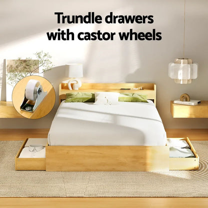 Artiss Bed Frame Double Size with Charging Ports and 2 Drawers AURA - Mekamart Australia