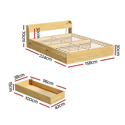 Artiss Bed Frame Queen Size with Charging Ports and 2 Drawers AURA - Mekamart Australia