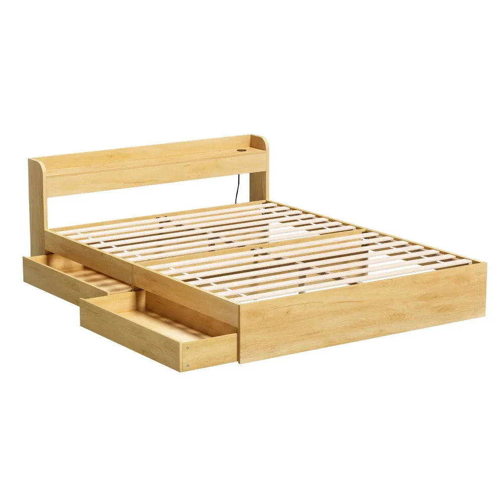 Artiss Bed Frame Queen Size with Charging Ports and 2 Drawers AURA - Mekamart Australia