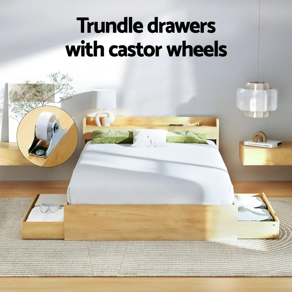 Artiss Bed Frame Queen Size with Charging Ports and 2 Drawers AURA - Mekamart Australia