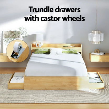 Artiss Bed Frame Queen Size with Charging Ports and 2 Drawers AURA - Mekamart Australia