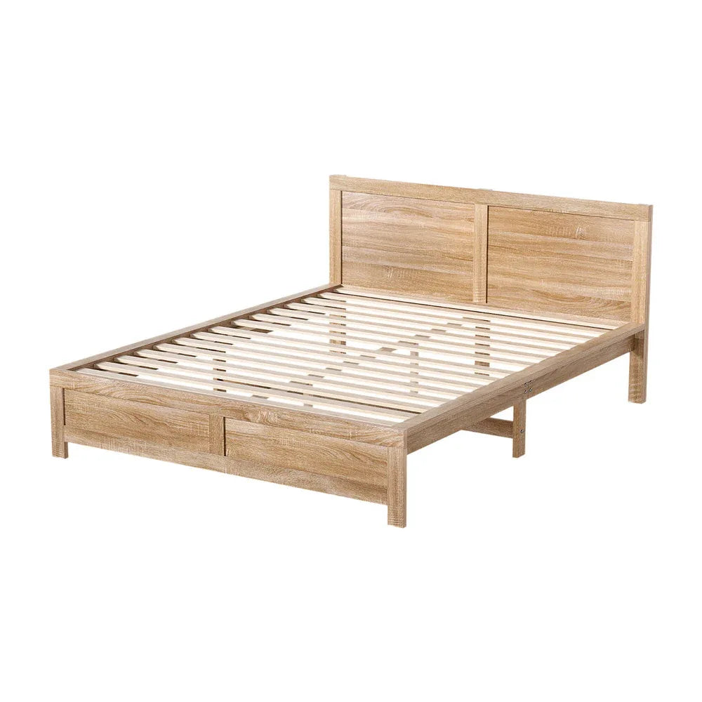 Artiss Bed Frame Double Size Wooden Acacia Wood OATMEAL - Mekamart Australia