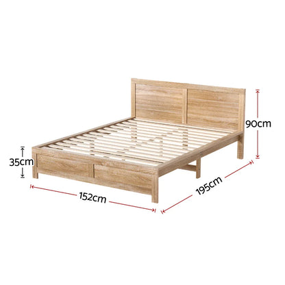 Artiss Bed Frame Double Size Wooden Acacia Wood OATMEAL - Mekamart Australia