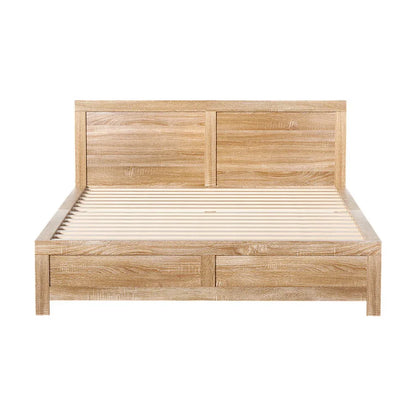 Artiss Bed Frame Double Size Wooden Acacia Wood OATMEAL - Mekamart Australia