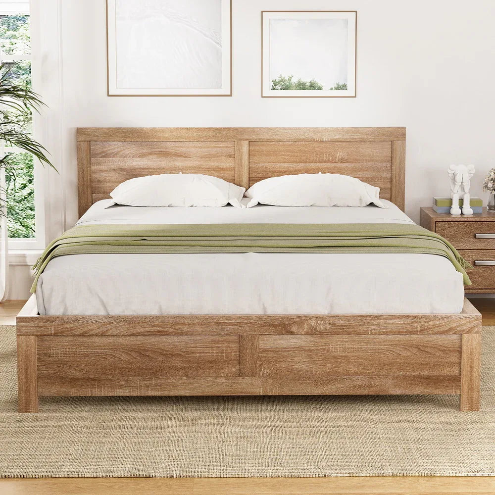 Artiss Bed Frame Double Size Wooden Acacia Wood OATMEAL - Mekamart Australia