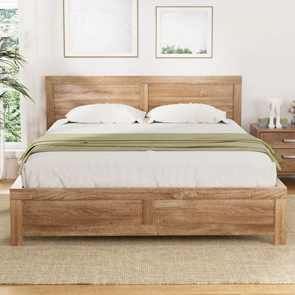 Artiss Bed Frame Double Size Wooden Acacia Wood OATMEAL - Mekamart Australia