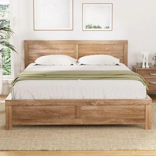 Artiss Bed Frame Double Size Wooden Acacia Wood OATMEAL