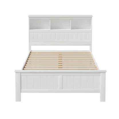 Artiss Bed Frame Double Size Wooden with 3 Shelves Bed Head White - Mekamart Australia