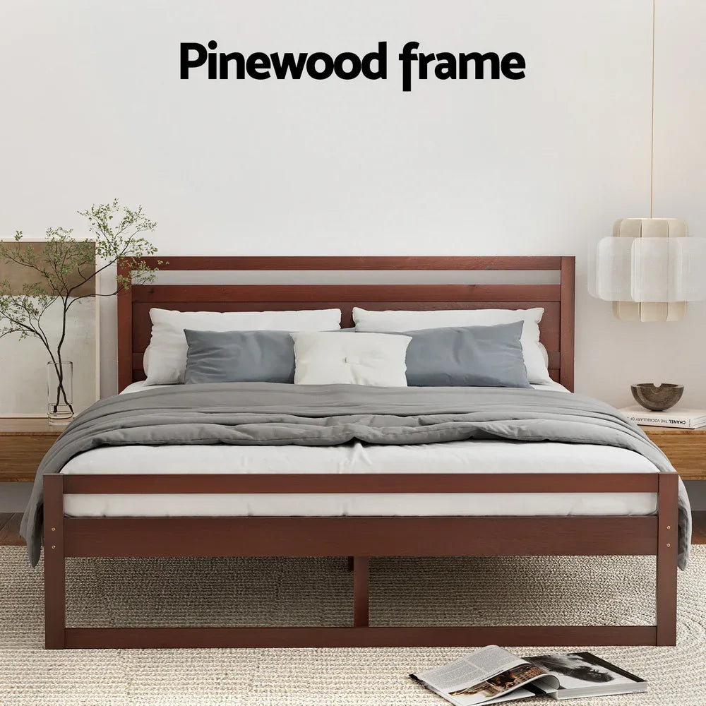 Artiss Bed Frame Double Size Wooden Walnut WITTON - Mekamart Australia