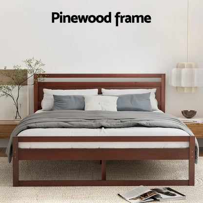 Artiss Bed Frame Double Size Wooden Walnut WITTON - Mekamart Australia