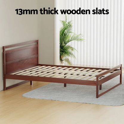 Artiss Bed Frame Double Size Wooden Walnut WITTON - Mekamart Australia