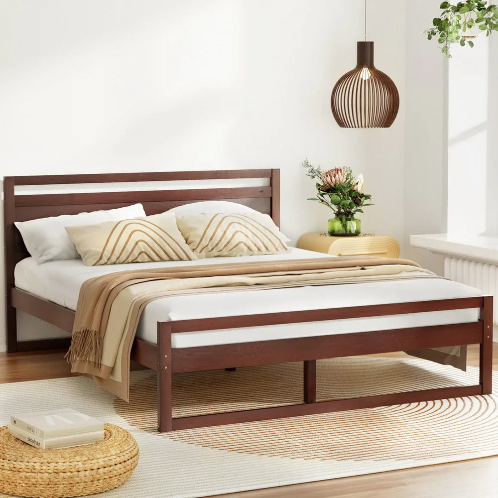 Artiss Bed Frame Double Size Wooden Walnut WITTON - Mekamart Australia