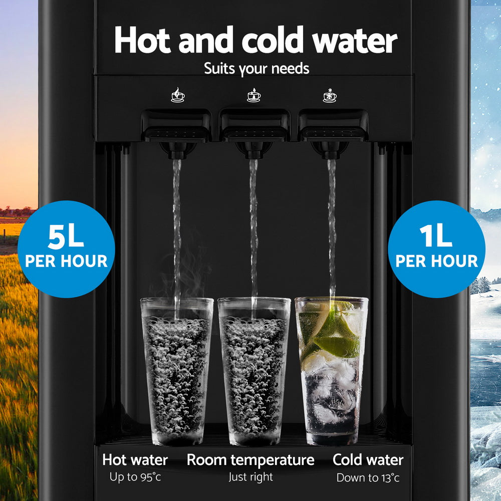 22L Devanti Water Cooler Dispenser Bench Top 3 Taps Chiller Filter Purifier Three Taps Balck